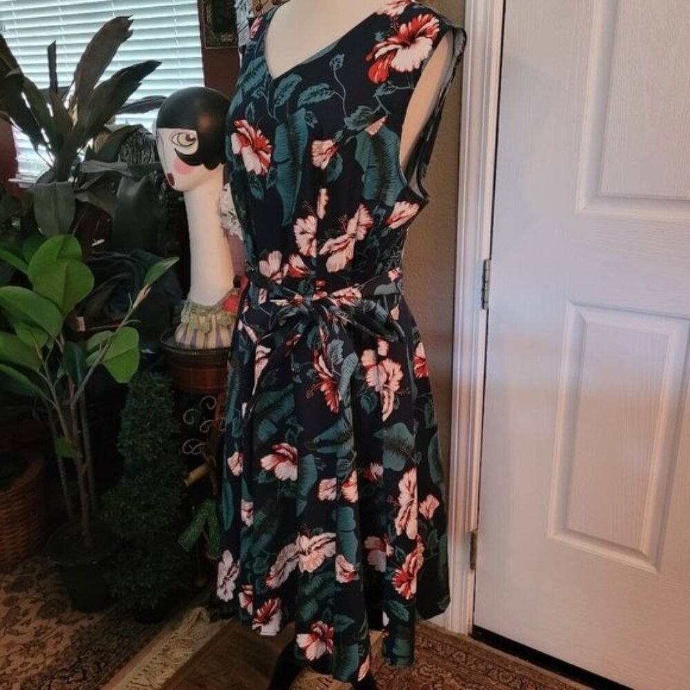 Hawaiian Dress aloha Blue Red Flower Floral Tropical 3XL 3X Sleeveless Vacation